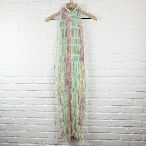 Roberta Einer Rainbow Bodycon Midi Dress Pastel Sheer Medium Large 10 - Picture 2 of 16
